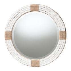 bali & pari Makya Round  Woven Rope Mirror - Coastal Mirror with White Fabric and Woven Jute Accents for Farmhouse, Boho Wall Decor, Beach House